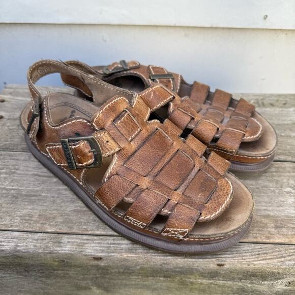 Y2K Dr Martens Doc Chunky Fisherman Brown Leather Sandals Slingback UK10 England